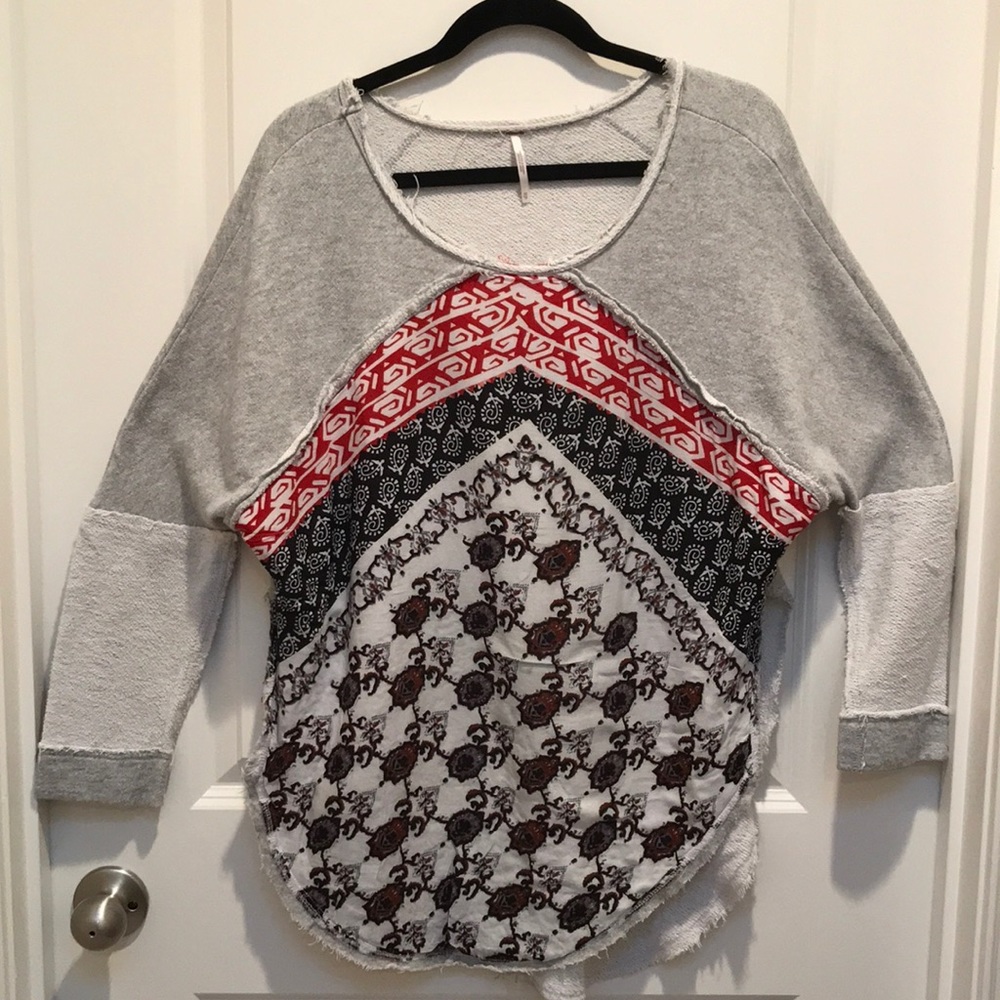 Free People Gray Oversized Raw Hem Sweatshirt